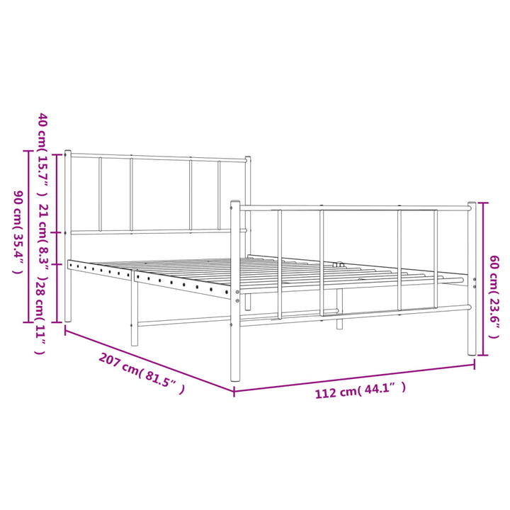 sengeramme med sengegavl og fodgærde 107x203 cm metal sort