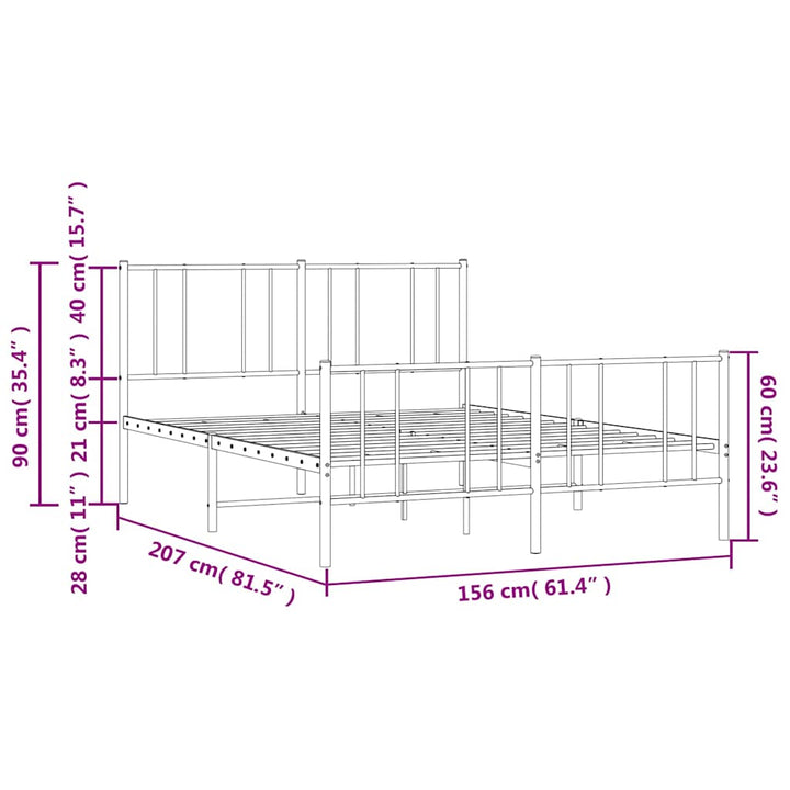 sengeramme med sengegavl og fodgærde 150x200 cm metal sort