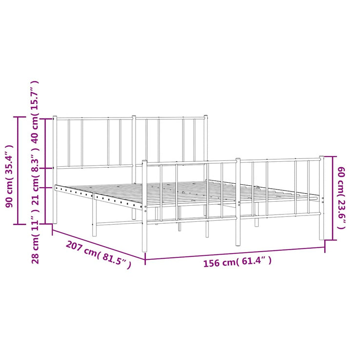 sengeramme med sengegavl og fodgærde 150x200 cm metal sort