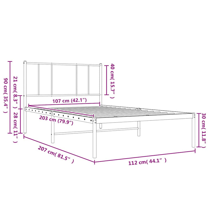 sengeramme med sengegavl 107x203 cm metal hvid