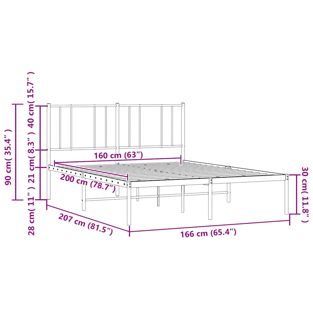 sengeramme med sengegavl 160x200 cm metal hvid