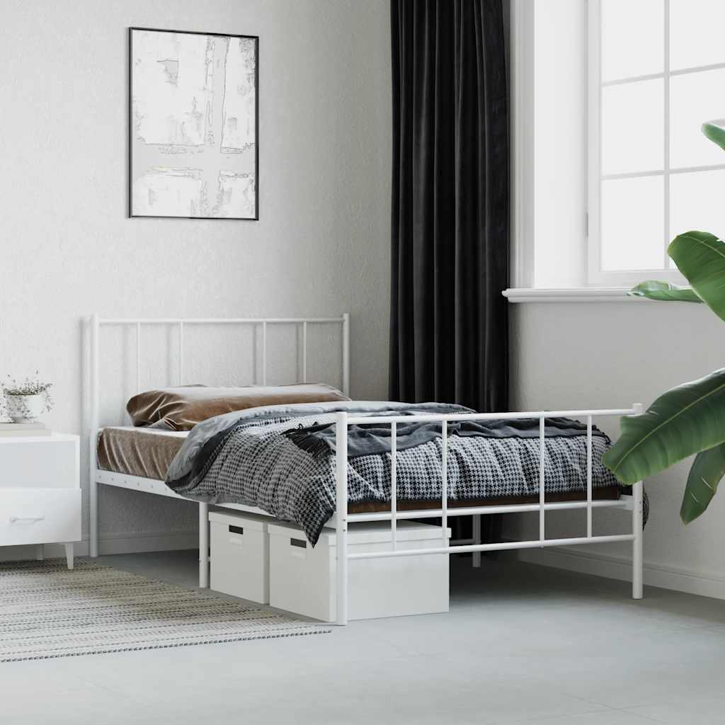 sengeramme med sengegavl og fodgærde 80x200 cm metal hvid