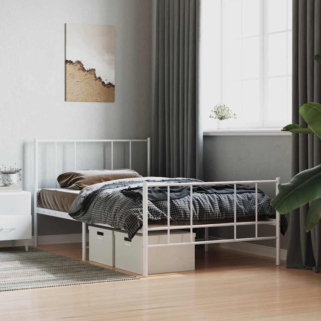 sengeramme med sengegavl og fodgærde 80x200 cm metal hvid