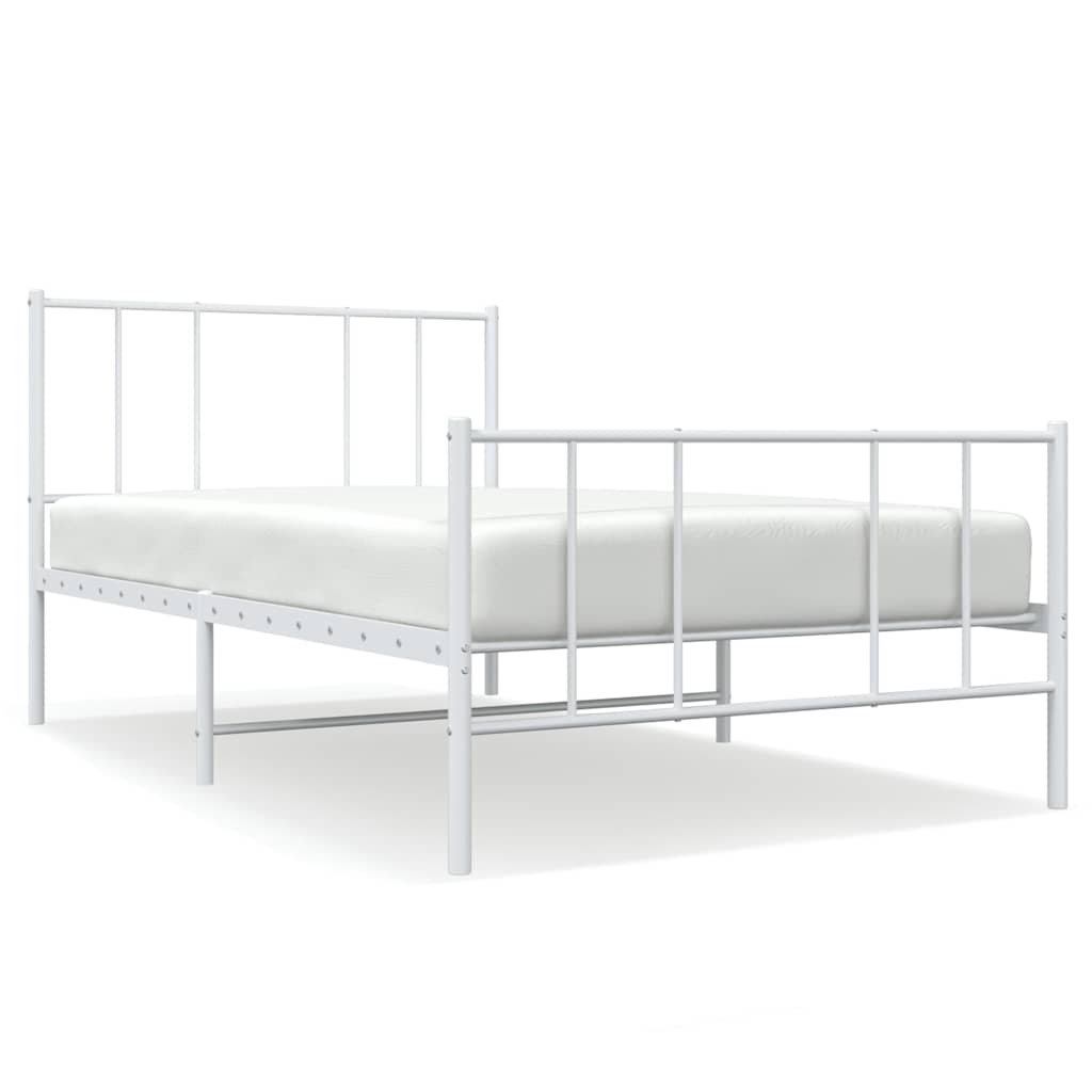 sengeramme med sengegavl og fodgærde 100x190 cm metal hvid