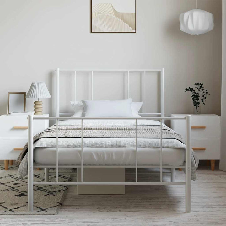 sengeramme med sengegavl og fodgærde 100x190 cm metal hvid