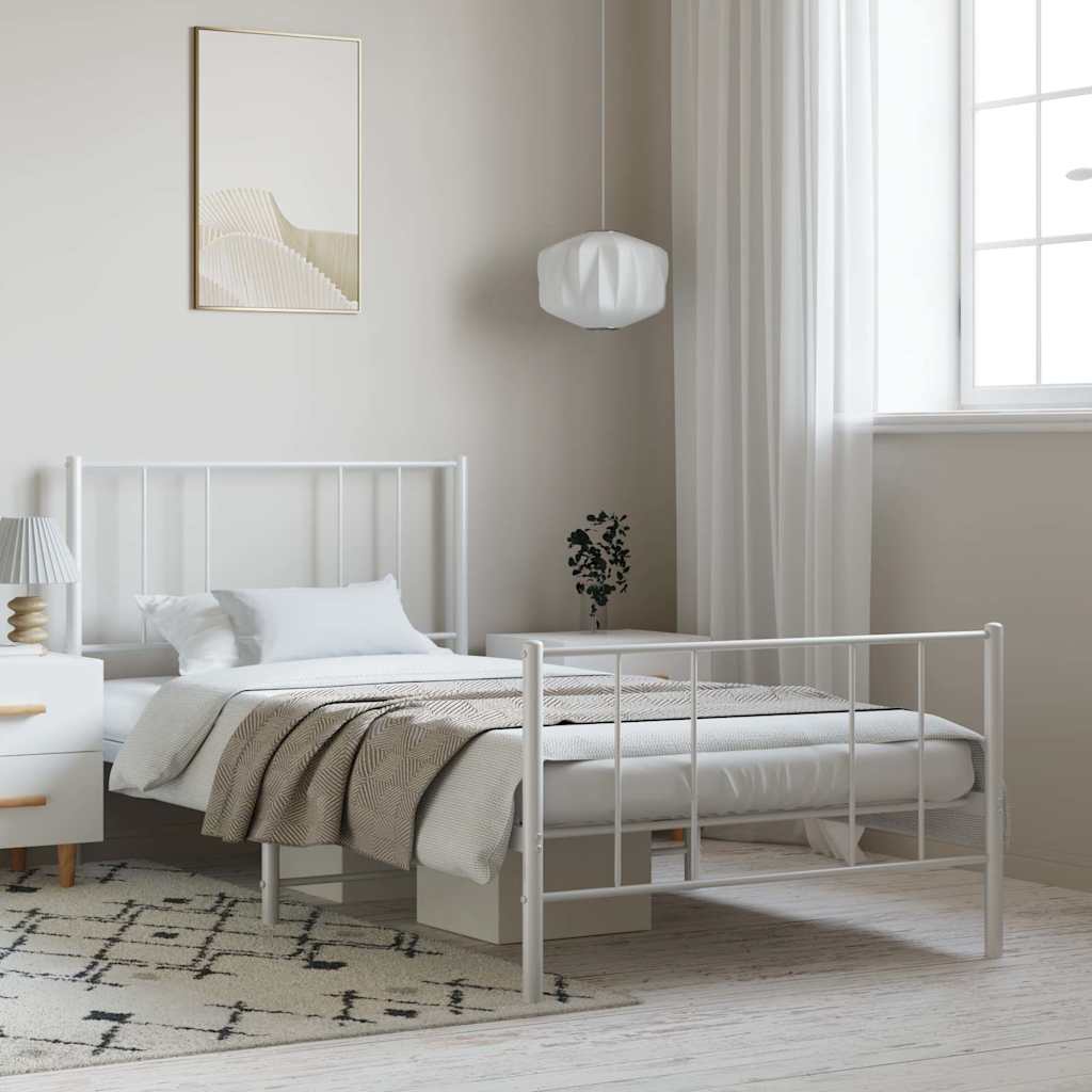 sengeramme med sengegavl og fodgærde 100x190 cm metal hvid