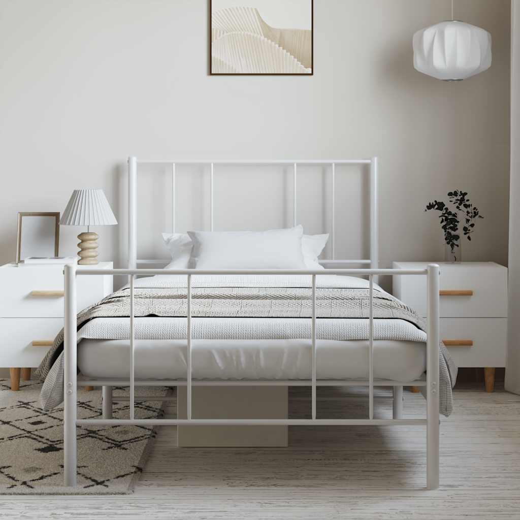 sengeramme med sengegavl og fodgærde 100x200 cm metal hvid