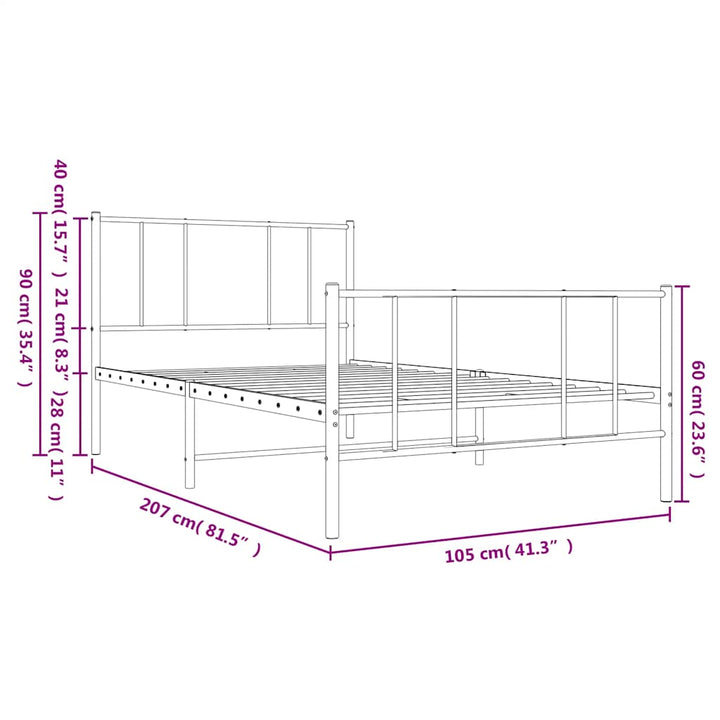 sengeramme med sengegavl og fodgærde 100x200 cm metal hvid
