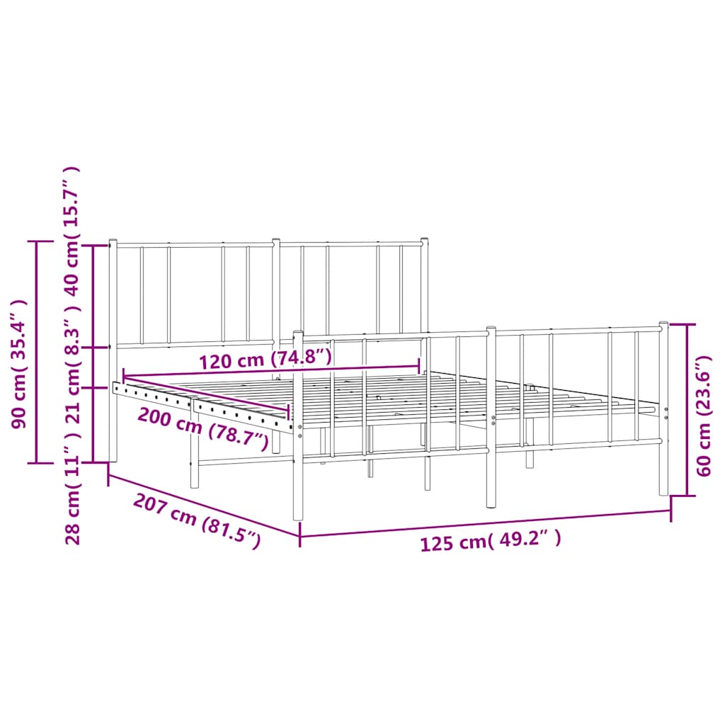 sengeramme med sengegavl og fodgærde 120x200 cm metal hvid
