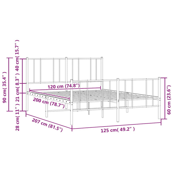 sengeramme med sengegavl og fodgærde 120x200 cm metal hvid