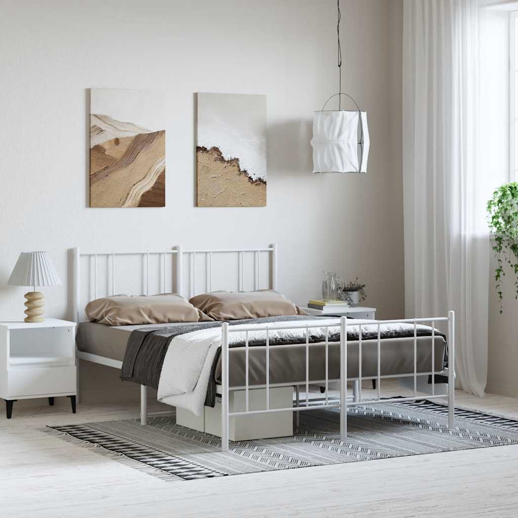 sengeramme med sengegavl og fodgærde 135x190 cm metal hvid