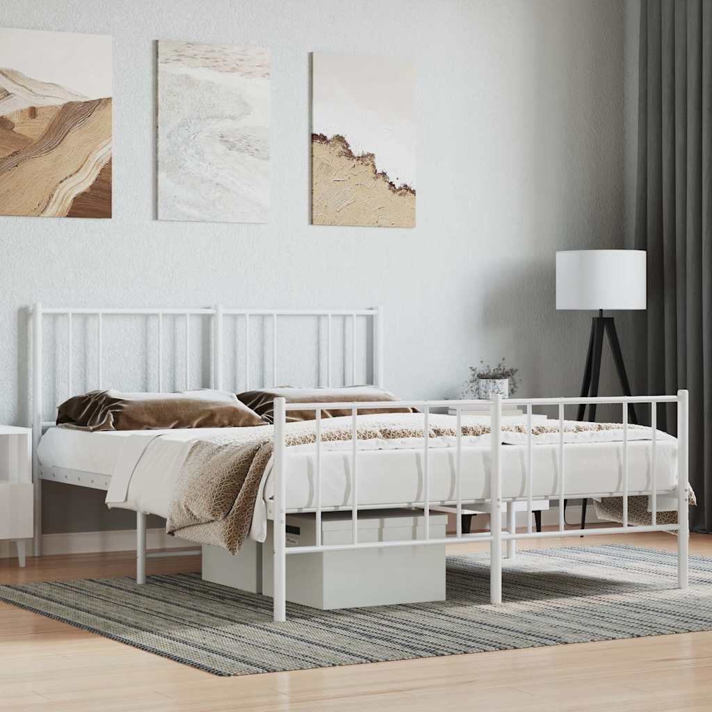 sengeramme med sengegavl og fodgærde 140x190 cm metal hvid