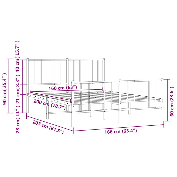 sengeramme med sengegavl og fodgærde 160x200 cm metal hvid