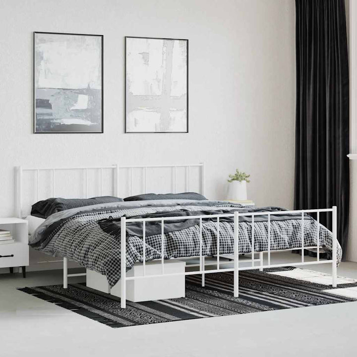 sengeramme med sengegavl og fodgærde 180x200 cm metal hvid