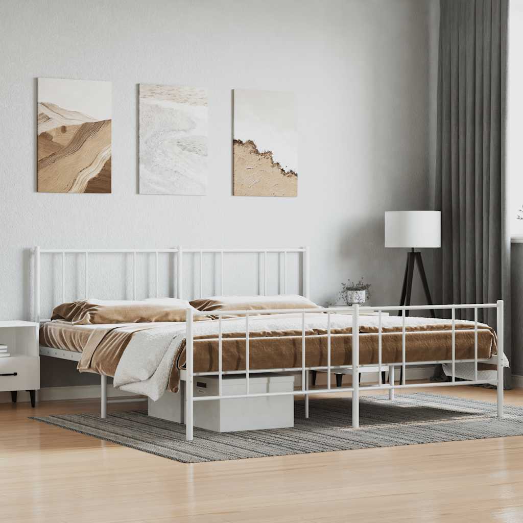 sengeramme med sengegavl og fodgærde 180x200 cm metal hvid