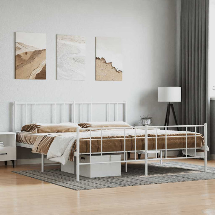 sengeramme med sengegavl og fodgærde 180x200 cm metal hvid