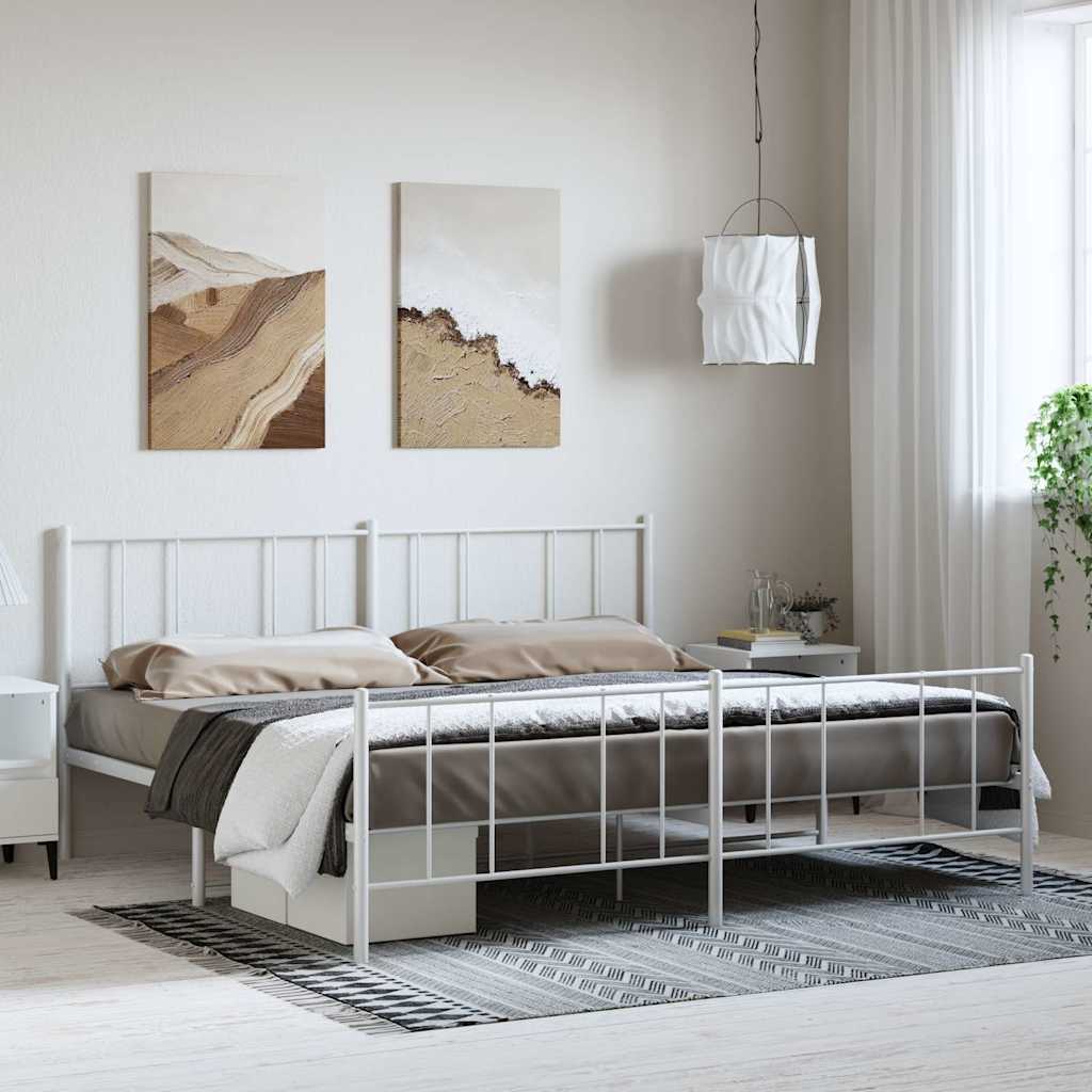 sengeramme med sengegavl og fodgærde 183x213 cm metal hvid