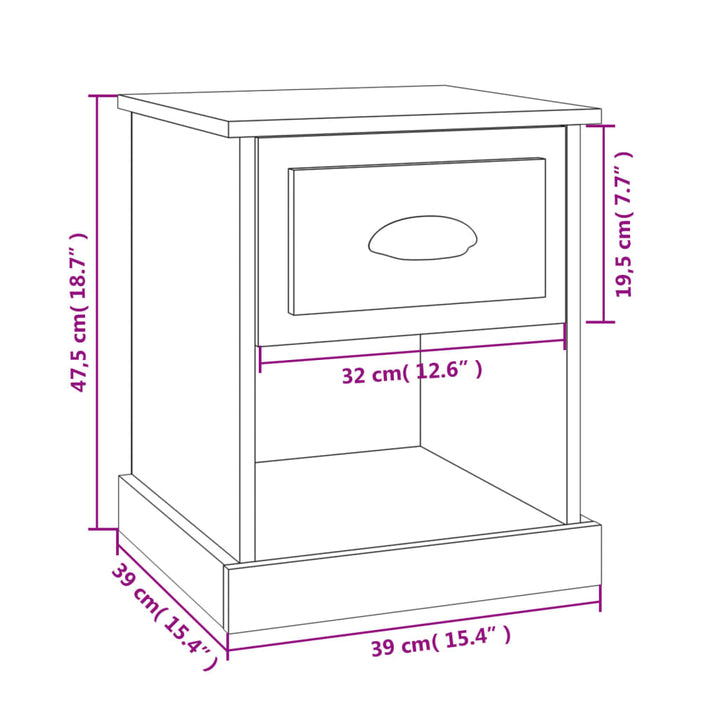 sengeborde 2 stk. 39x39x47,5 cm konstrueret træ røget eg