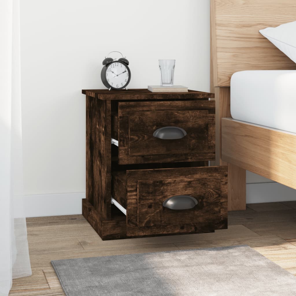 sengeborde 2 stk. 39x39x47,5 cm konstrueret træ røget eg