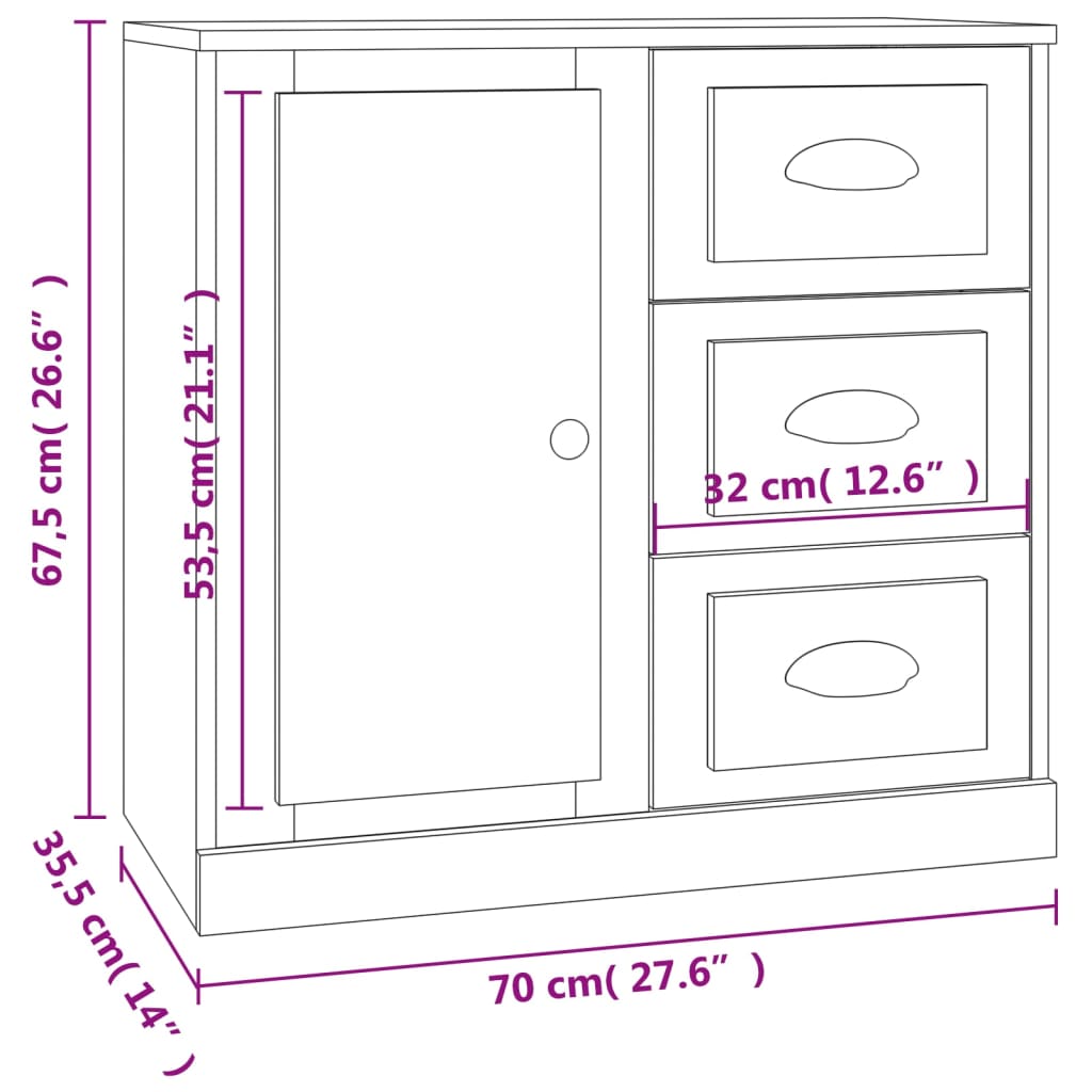 skænk 70x35,5x67,5 cm konstrueret træ hvid