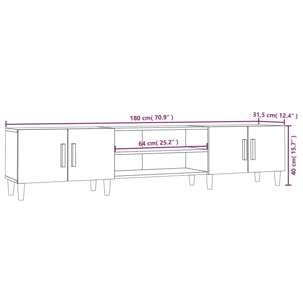 TV-skab hvid 180x31,5x40 cm konstrueret træ