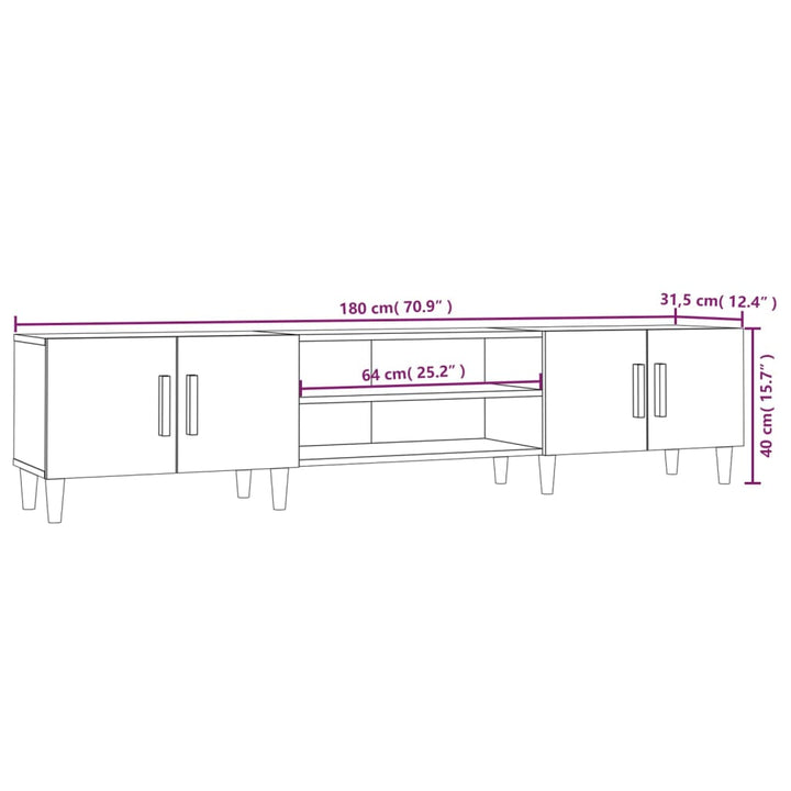 TV-skab hvid 180x31,5x40 cm konstrueret træ