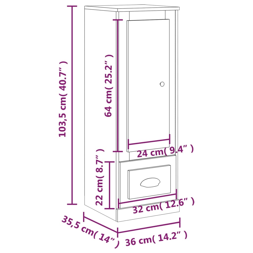 skab 36x35,5x103,5 cm konstrueret træ betongrå