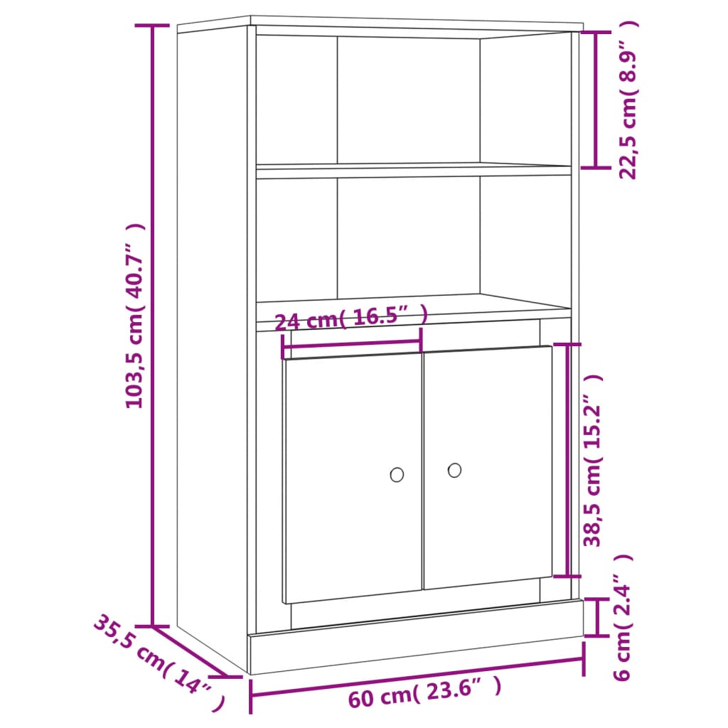 skænk 60x35,5x103,5 cm konstrueret træ hvid