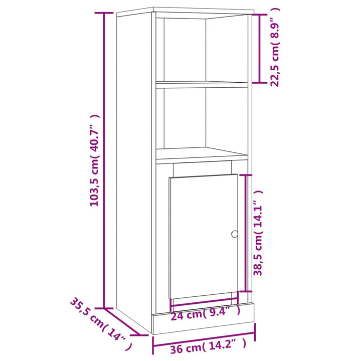 skab 36x35,5x103,5 cm konstrueret træ hvid højglans