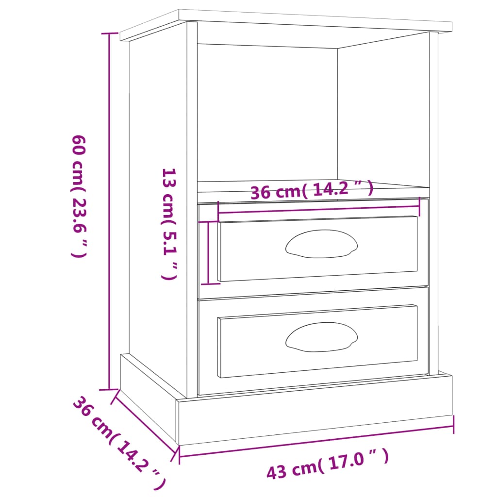 sengebord 43x36x60 cm hvid