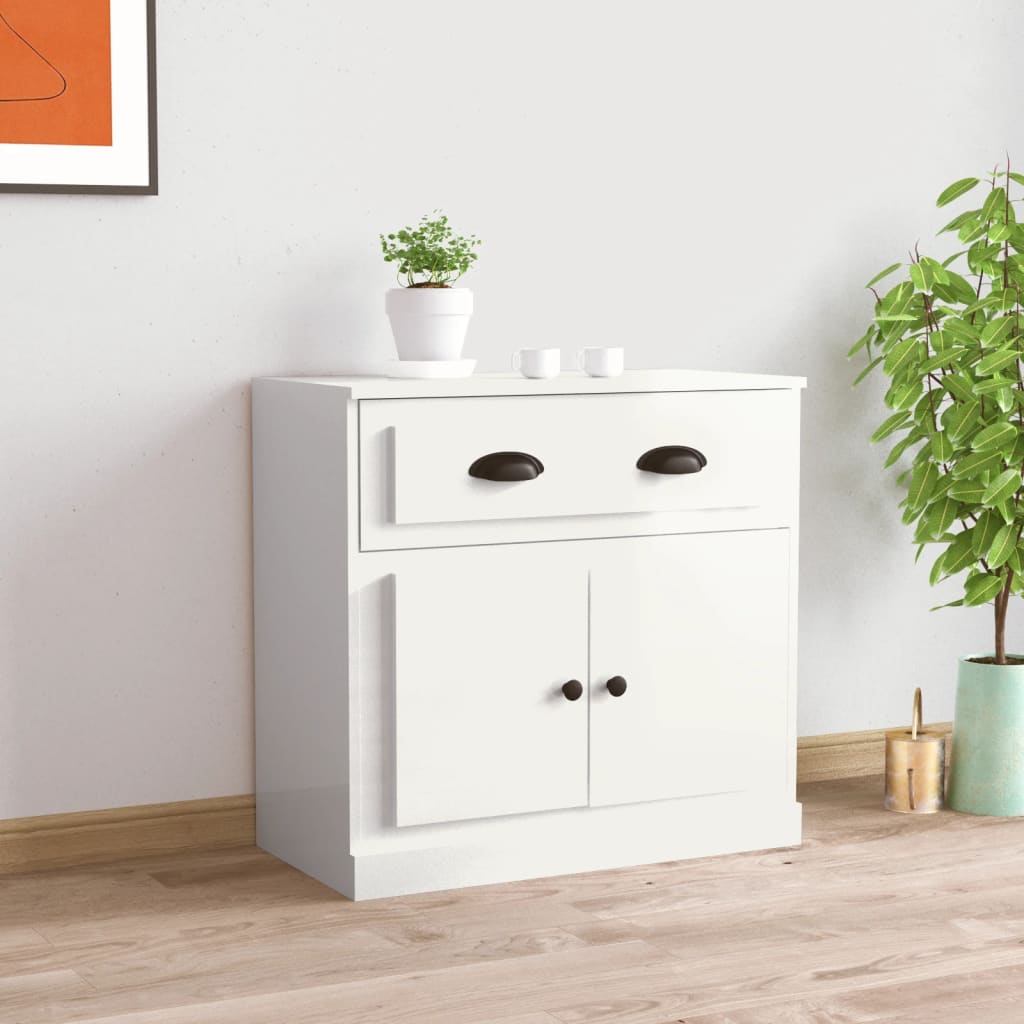 skænk 70x35,5x67,5 cm konstrueret træ hvid højglans