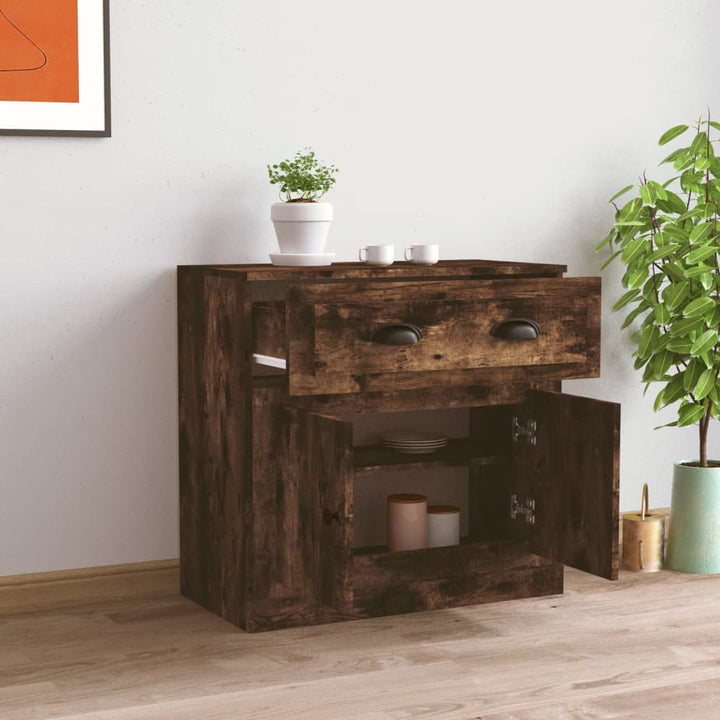 skænk 70x35,5x67,5 cm konstrueret træ røget egetræsfarve