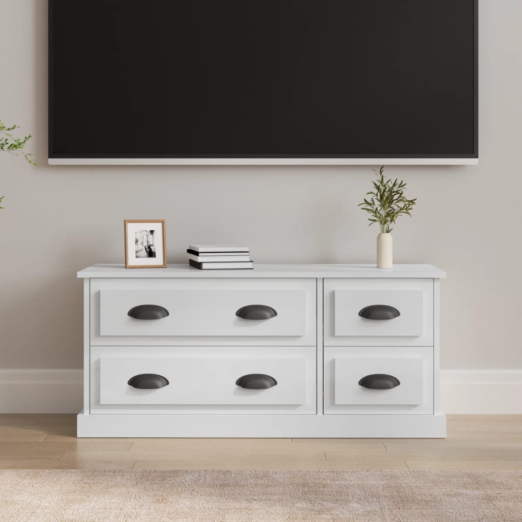 tv-bord 100x35,5x45 cm konstrueret træ hvid højglans