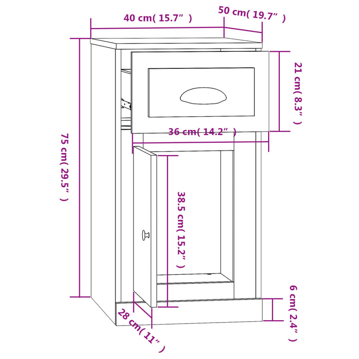 skuffeskab 40x50x75 cm konstrueret træ hvid
