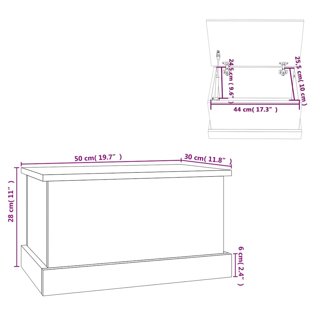 opbevaringskasse 50x30x28 cm konstrueret træ sort