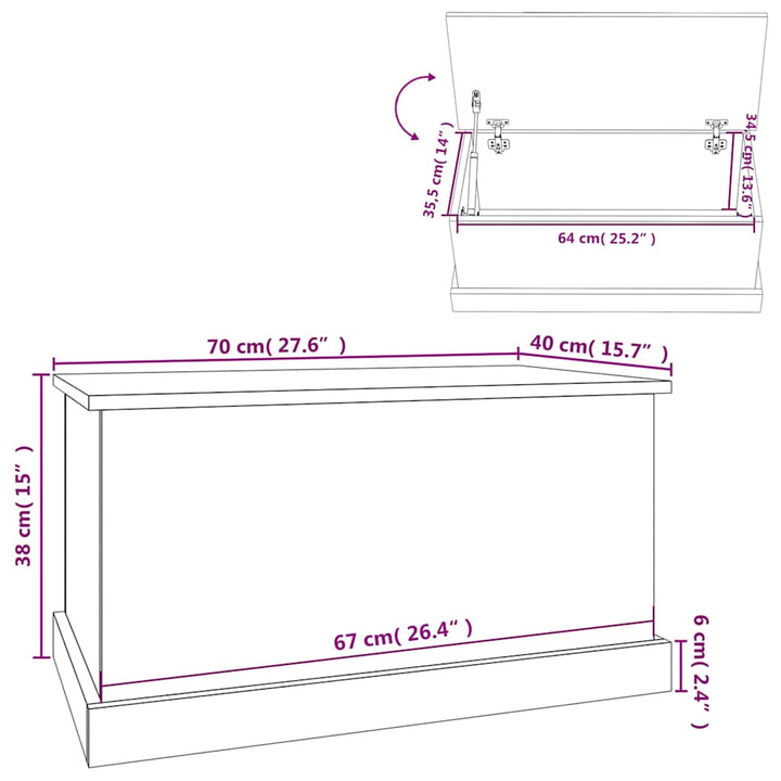 opbevaringskasse 70x40x38 cm konstrueret træ sort