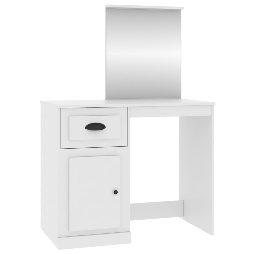 makeupbord med spejl 90x50x132,5 cm konstrueret træ hvid