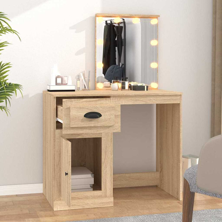 makeupbord med LED-lys 90x50x132,5 cm konstrueret træ sonoma-eg