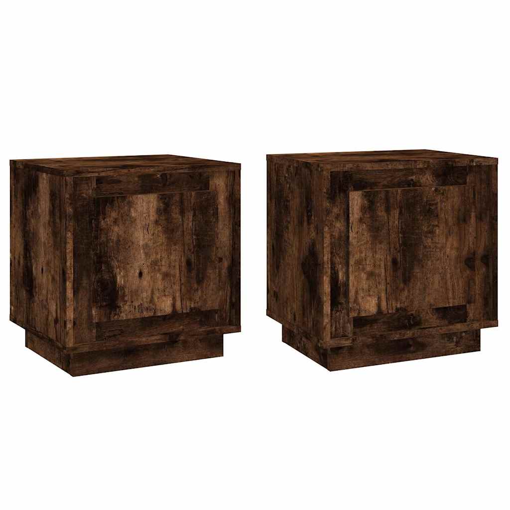 sengeborde 2 stk. 44x35x45 cm konstrueret træ røget egetræ