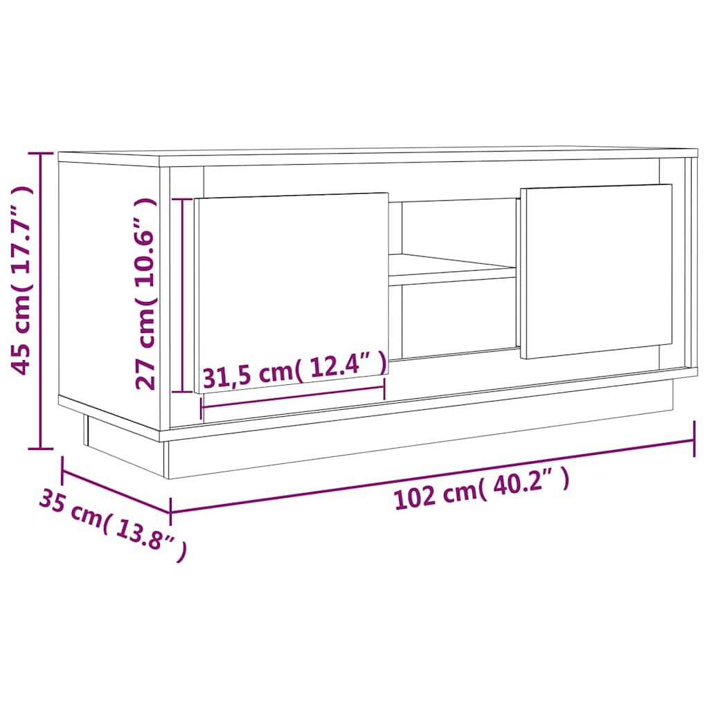 tv-bord 102x35x45 cm konstrueret træ grå sonoma-eg