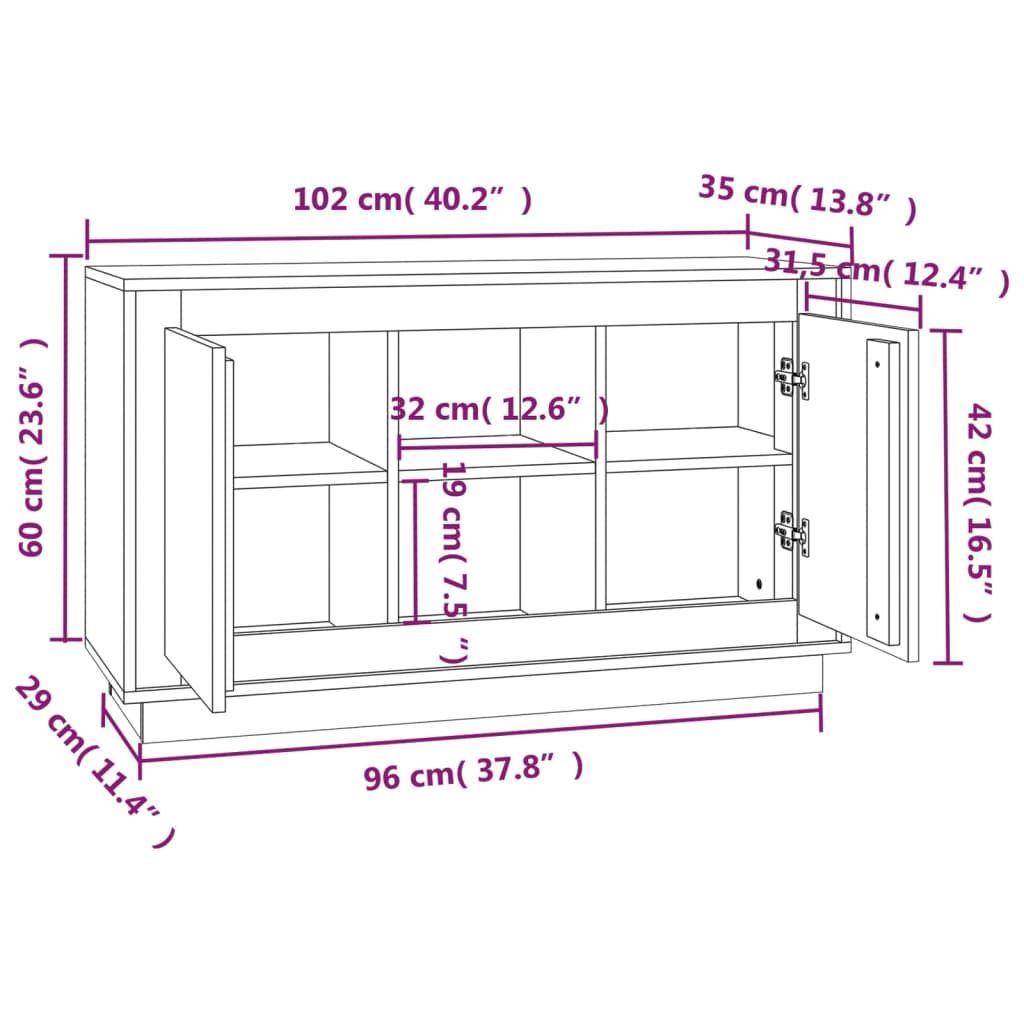skænk 102x35x60 cm konstrueret træ sonoma-eg