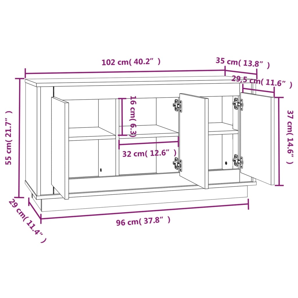 skænk 102x35x55 cm konstrueret træ betongrå