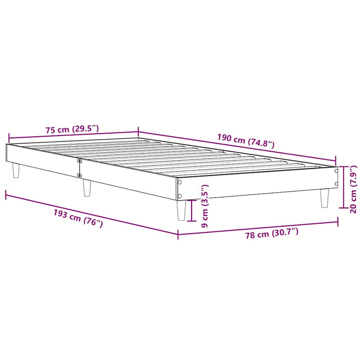 sengeramme 75x190 cm uden madras konstrueret træ sonoma-eg