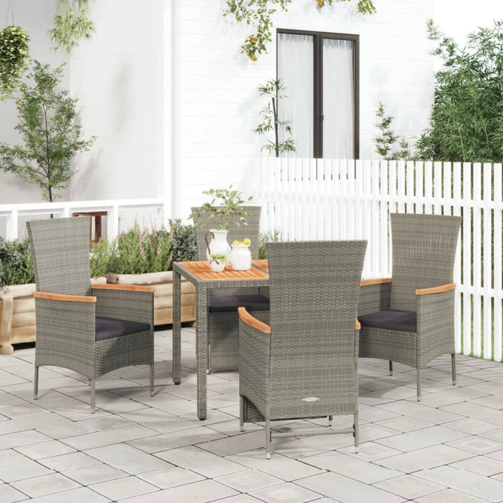 spisebordssæt til haven 5 dele med hynder polyrattan grå