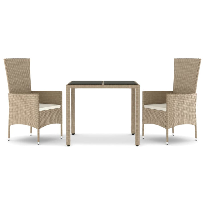 spisebordssæt til haven 3 dele med hynder polyrattan beige