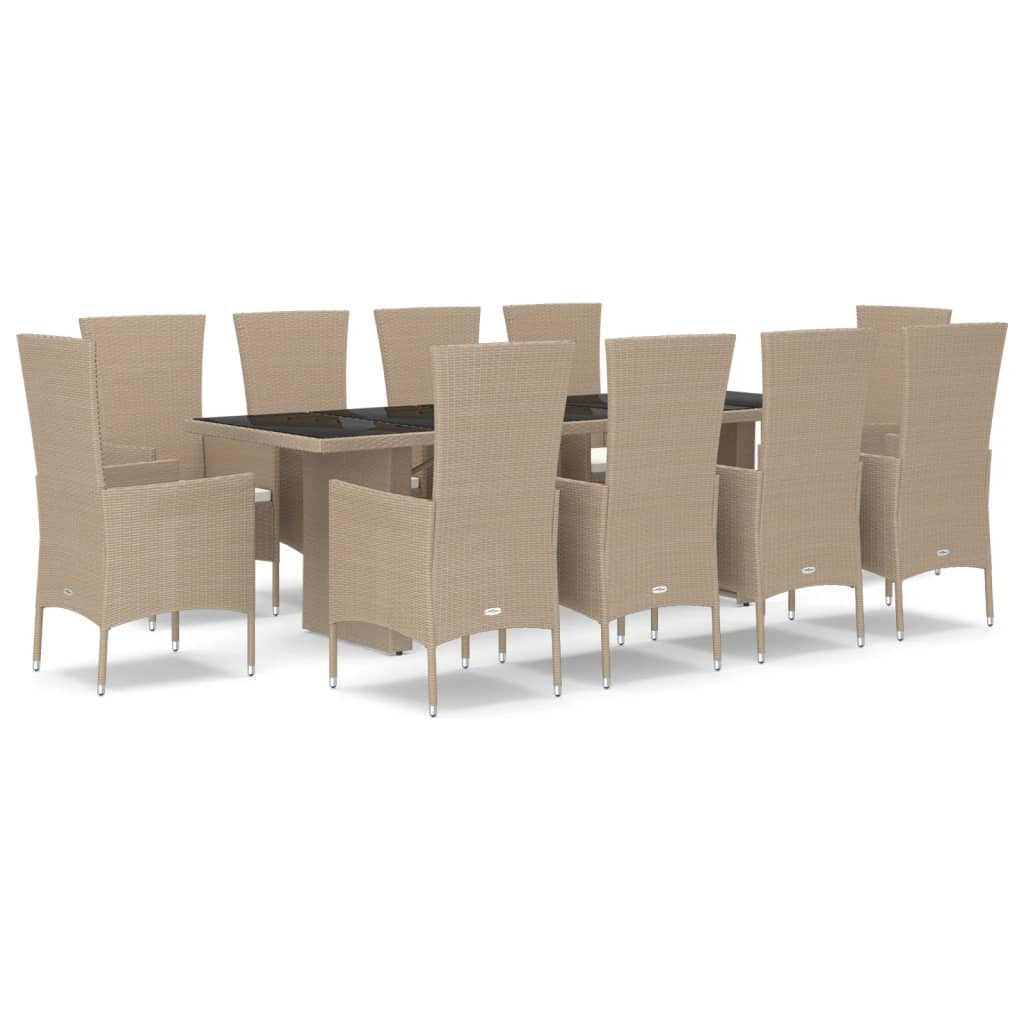 spisebordssæt til haven 11 dele med hynder polyrattan beige