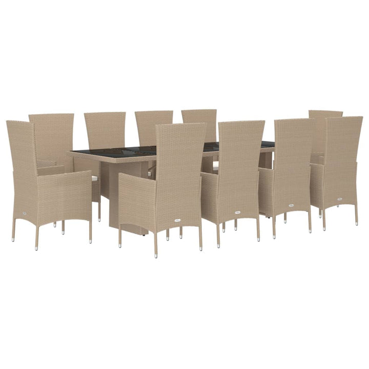 spisebordssæt til haven 11 dele med hynder polyrattan beige