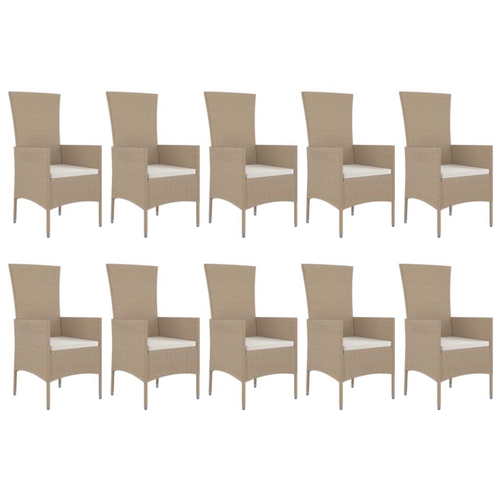 spisebordssæt til haven 11 dele med hynder polyrattan beige