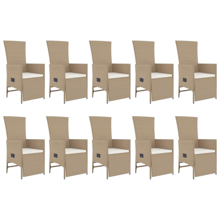 spisebordssæt til haven 11 dele med hynder polyrattan beige