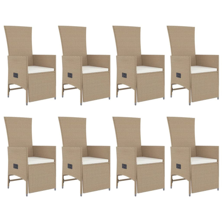 spisebordssæt til haven 9 dele med hynder polyrattan beige